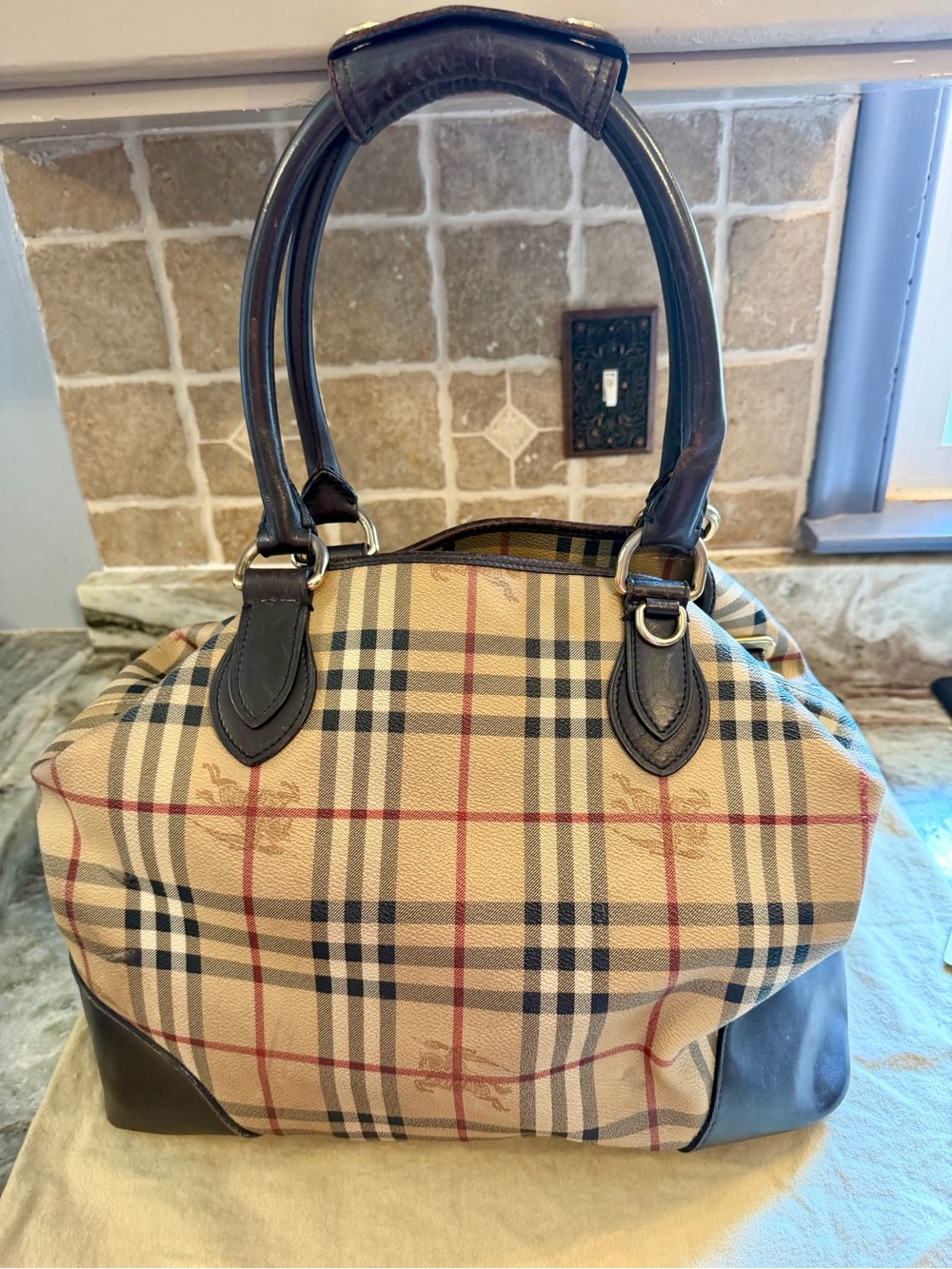 Authentic Classic Burberry Haymarket Collection Large Bag